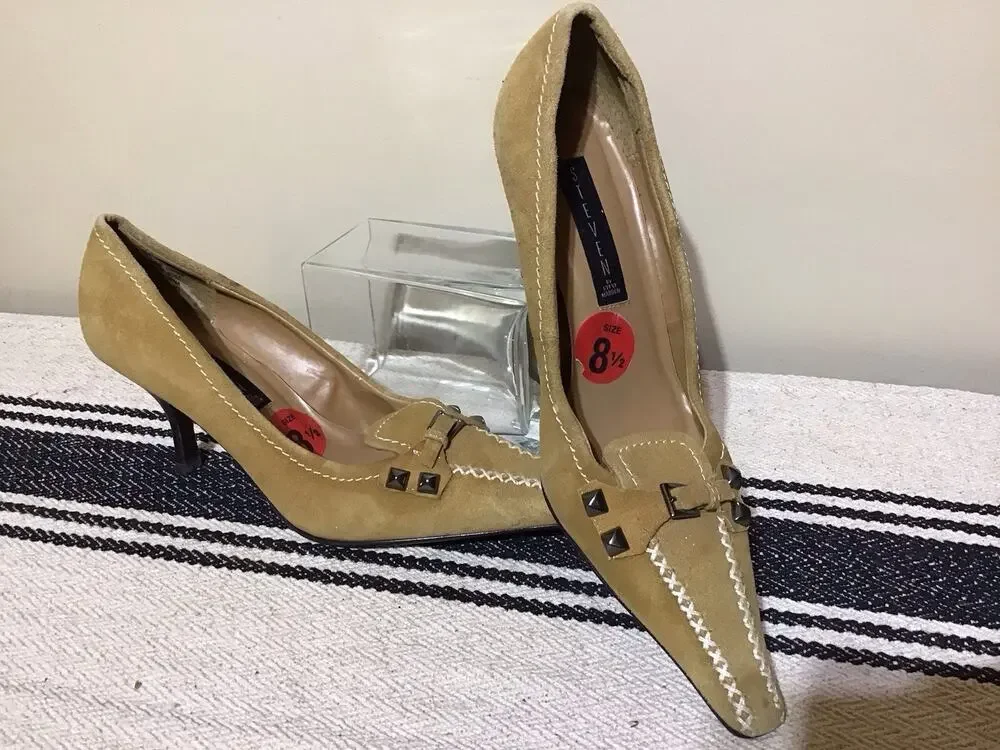 Steve Madden Y2K Women Studs Buckle Leather Pointed Toe Stiletto Pump 8.5 SlipOn